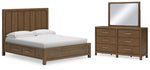 Cama King Cabalynn con paneles, espacio de almacenamiento, tocador y espejo