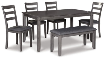 Mesa de comedor y sillas Bridson con banco (juego de 6)