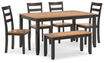 Mesa de comedor Gesthaven con 4 sillas y banco (juego de 6)