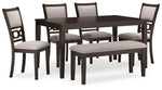 Mesa de comedor Langwest, 4 sillas y banco (juego de 6)