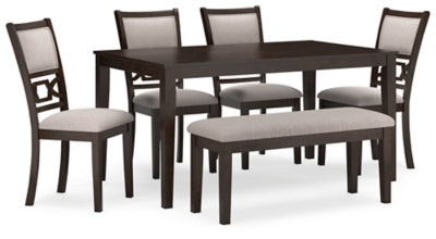 Mesa de comedor Langwest, 4 sillas y banco (juego de 6)