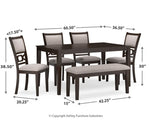Mesa de comedor Langwest, 4 sillas y banco (juego de 6)
