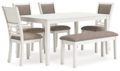 Mesa de comedor Erinberg, 4 sillas y banco (juego de 6)