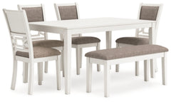 Mesa de comedor Erinberg, 4 sillas y banco (juego de 6)