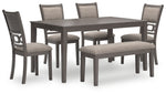 Mesa de comedor Wrenning, 4 sillas y banco (juego de 6)
