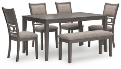 Mesa de comedor Wrenning, 4 sillas y banco (juego de 6)