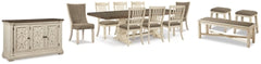 Mesa de comedor Bolanburg con 8 sillas y banco con servidor y 2 taburetes