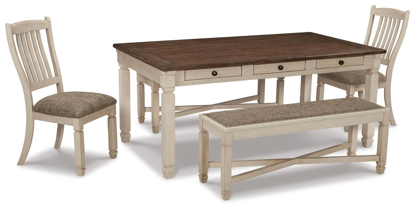 Mesa de comedor Bolanburg con 2 sillas y 2 bancos