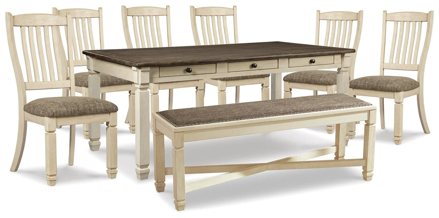 Mesa de comedor Bolanburg, 6 sillas y banco