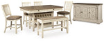 Mesa de comedor Bolanburg de altura de mostrador, 4 taburetes, banco y servidor