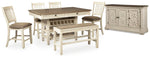 Mesa de comedor Bolanburg de altura de mostrador, 4 taburetes, banco y servidor