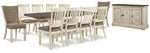 Mesa extensible de comedor Bolanburg, 10 sillas y servidor