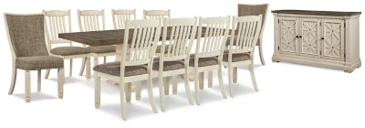Mesa extensible de comedor Bolanburg, 10 sillas y servidor