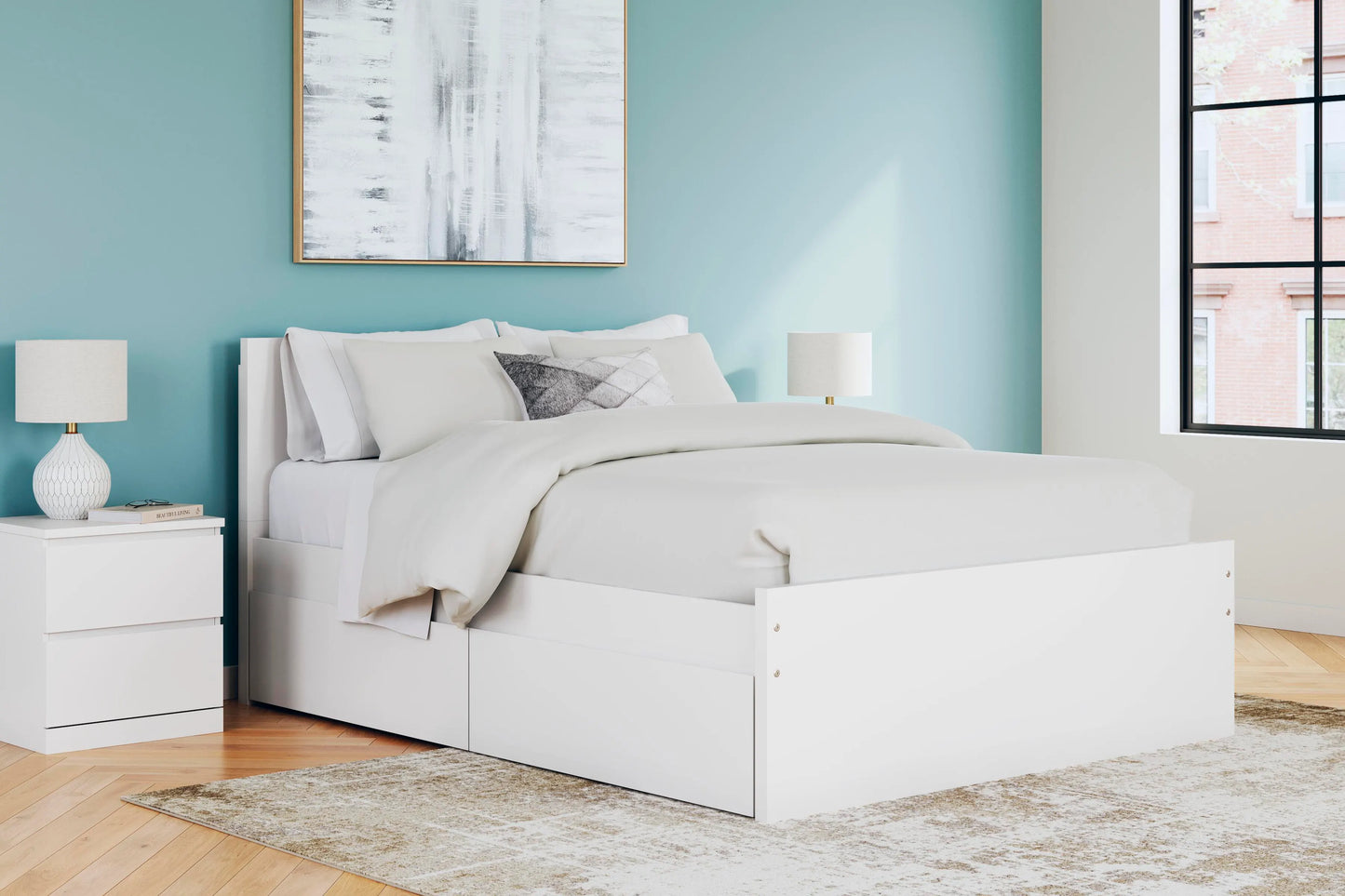 Cama Queen con plataforma y dos laterales de almacenamiento Onita